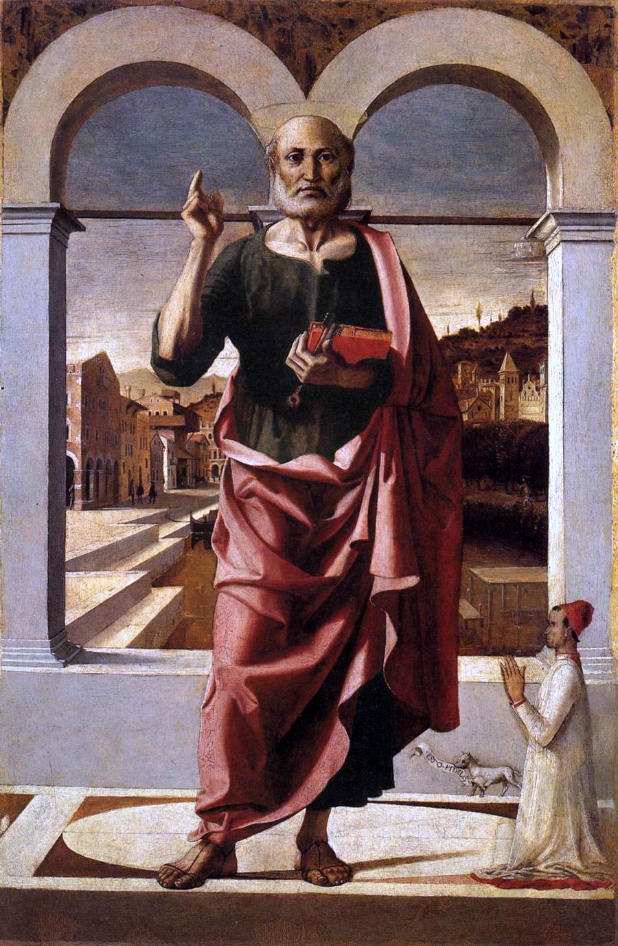 Bartolomeo Montagna St Peter Blessing and Donor - Canvas Print