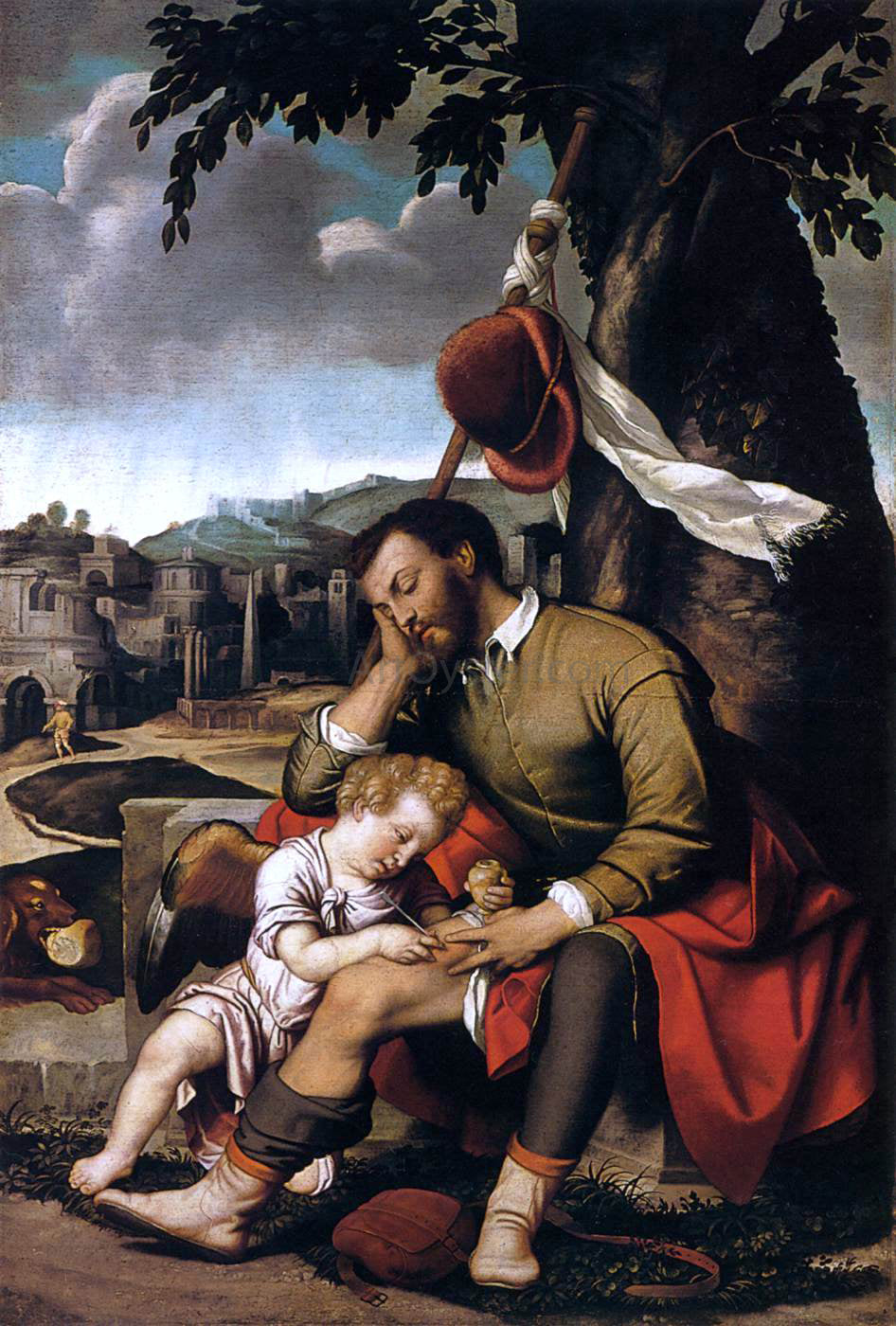 Moretto Da Brescia St Roch with an Angel - Canvas Print