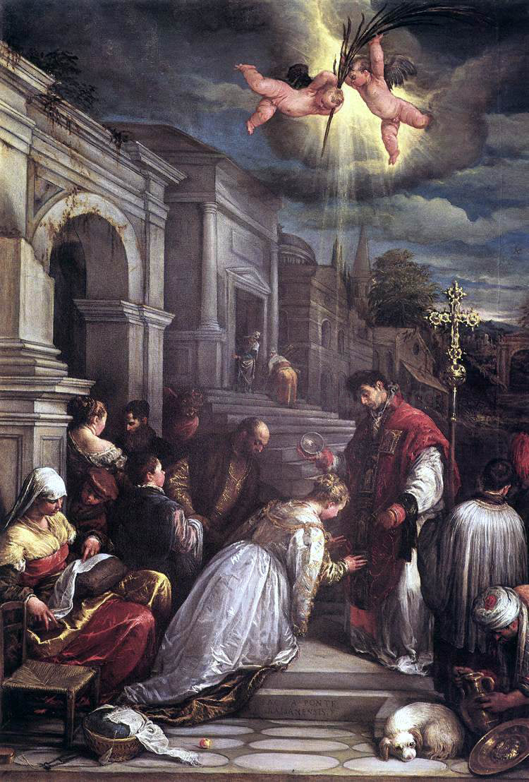 Jacopo Bassano St Valentine Baptizing St Lucilla - Canvas Print