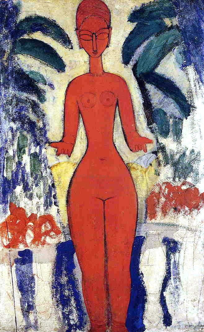 Amedeo Modigliani Standing Nude with Garden Background - Canvas Print