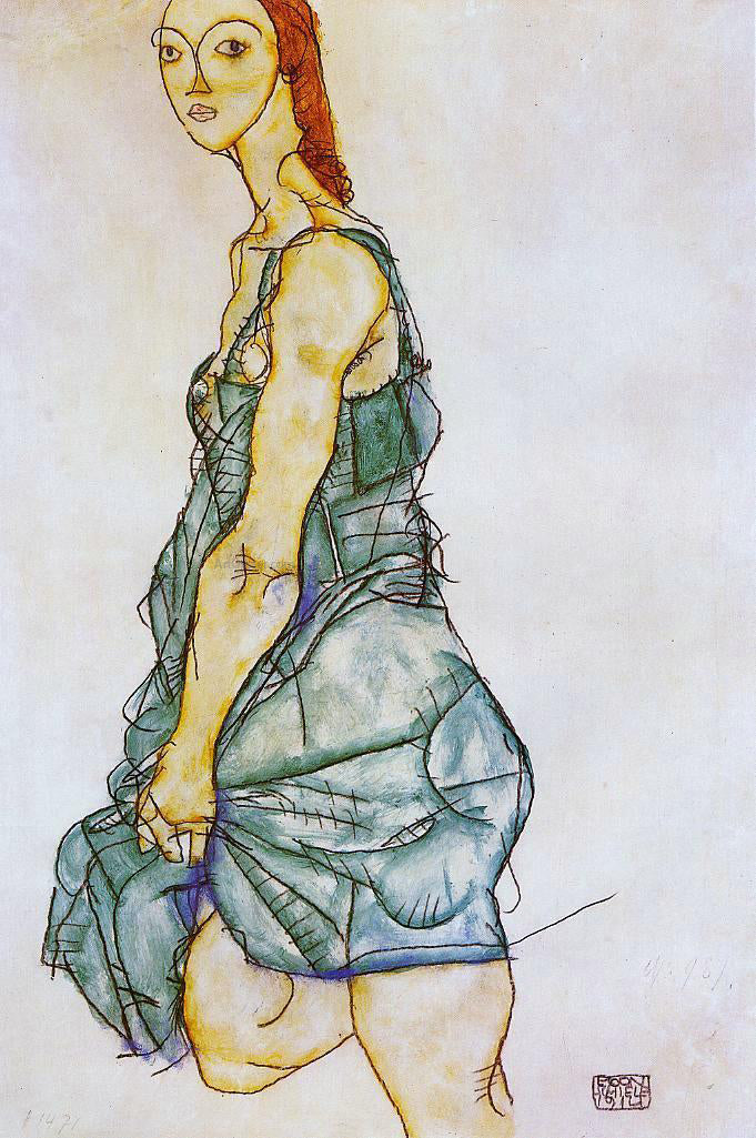 Egon Schiele Standing Woman in a Green Skirt - Canvas Print