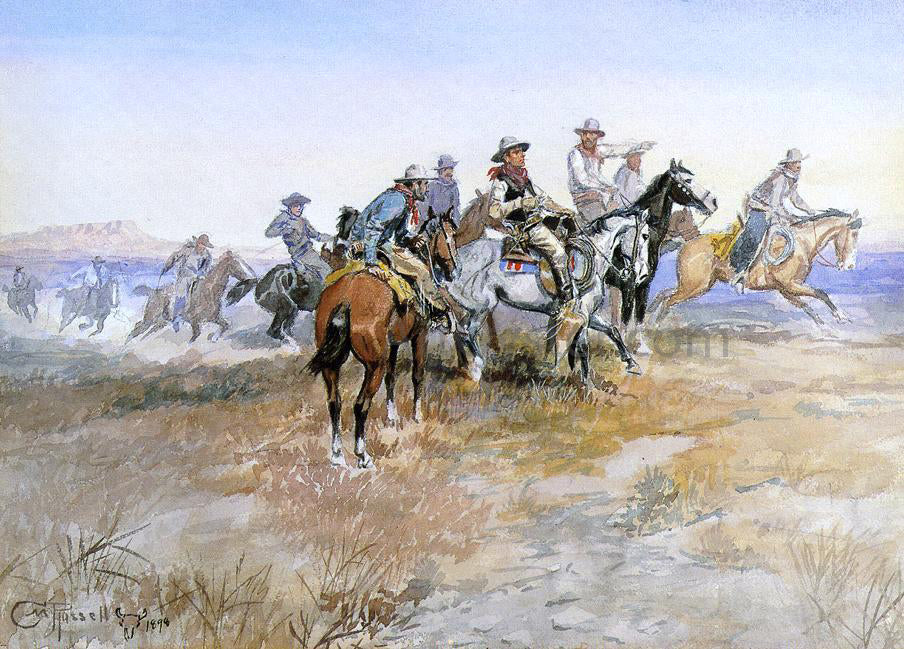 Charles Marion Russell Start of Roundup - Canvas Print