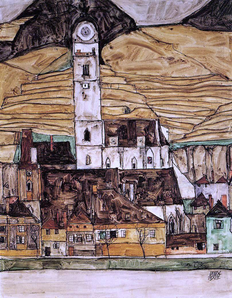 Egon Schiele Stein on the Danube (small version) - Canvas Print