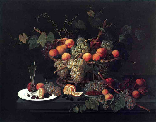 Severin Roesen Still Life: Champagne and Fruit - Canvas Print