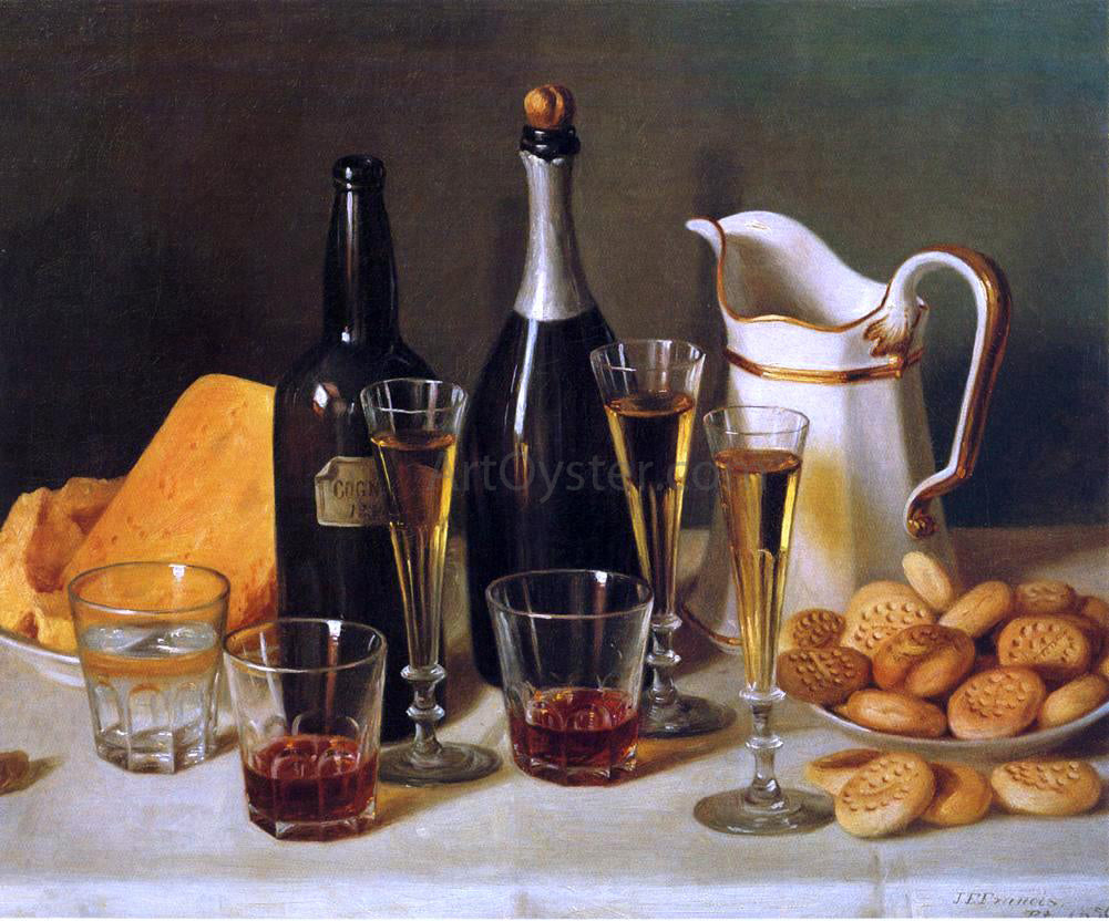 John F Francis Still Life: Cognac and Biscuits - Canvas Print