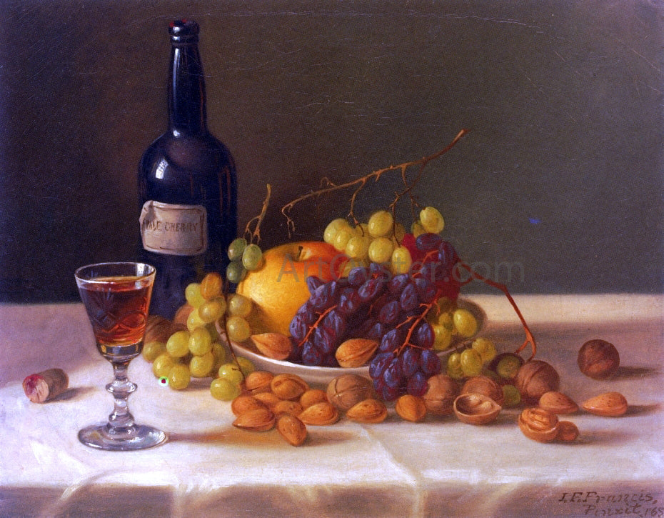 John F Francis Still Life: Fruit and Wine Glass - Canvas Print