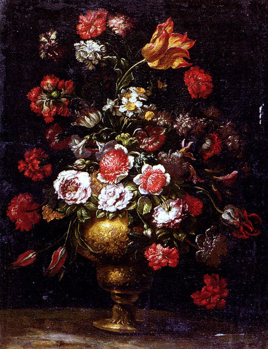 Andrea Scacciati Still Life of Flowers in a Gilt Vase - Canvas Print
