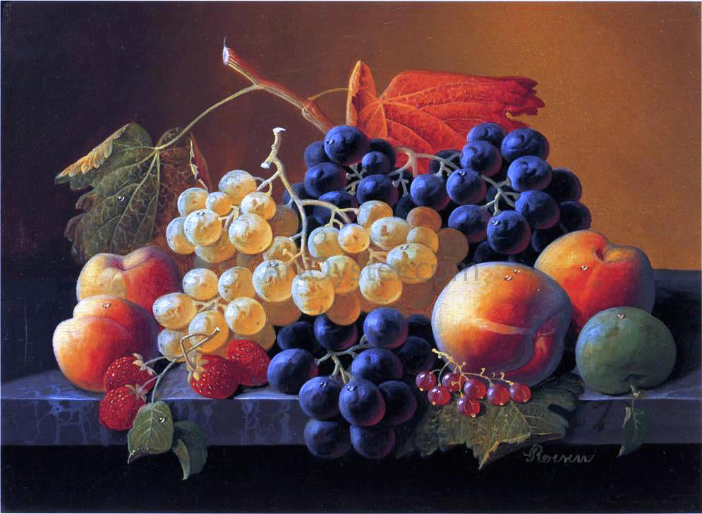 Severin Roesen Still Life of Fruit on a Marble Tabletop - Canvas Print