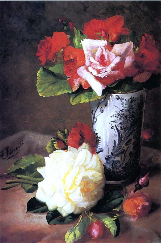 Frederick M Fenetti Still Life of Roses - Canvas Print