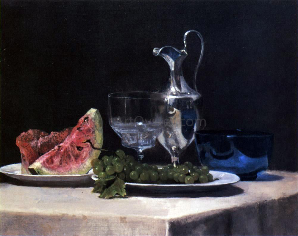 John La Farge Still Life, Study of Silver, Glass and Fruit - Canvas Print