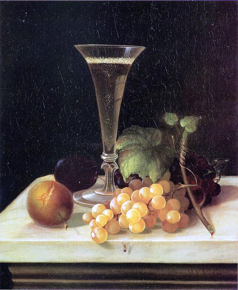 Morston Ream Still Life Wine Glass and Fruit - Canvas Print
