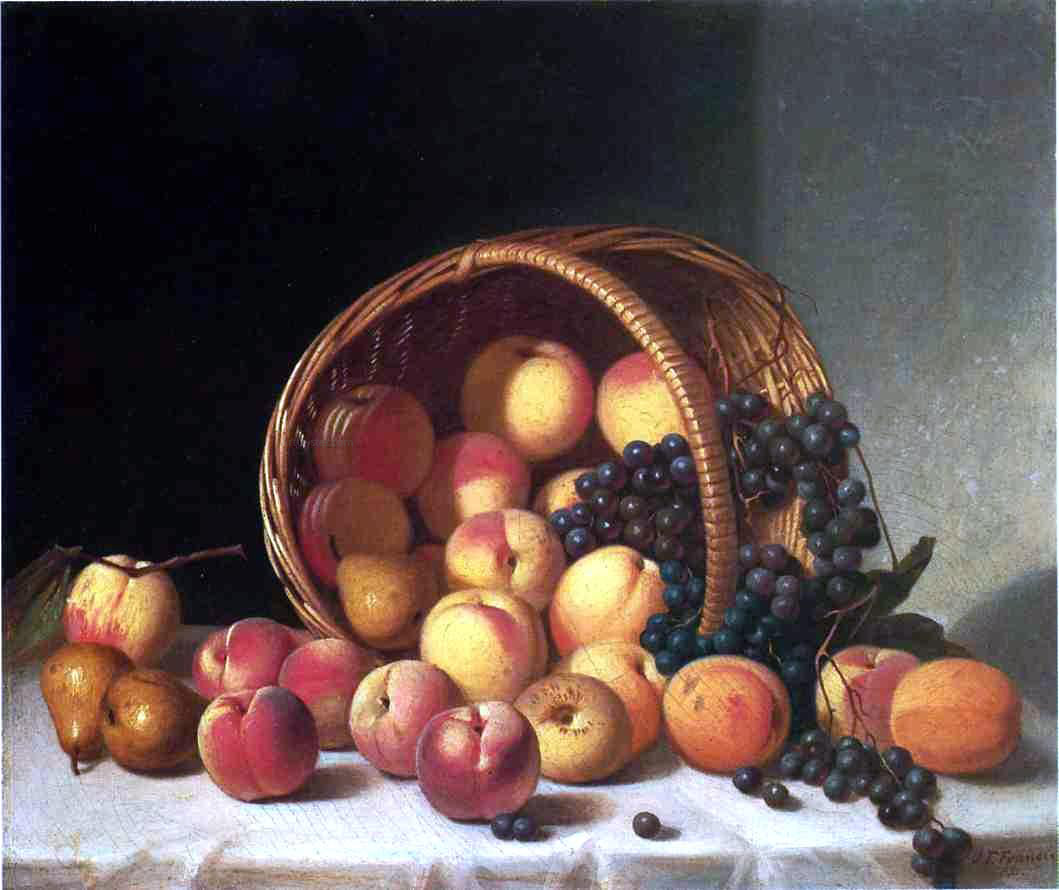 John F Francis Still Life with a Basket of Fruit - Canvas Print
