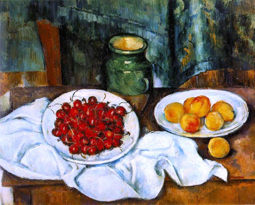 Paul Cezanne Still Life with a Plate of Cherries (also known as Cherries and Peaches) - Canvas Print
