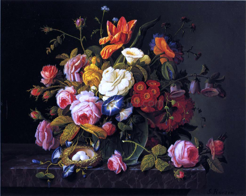 Severin Roesen Still Life with Birds Nest - Canvas Print