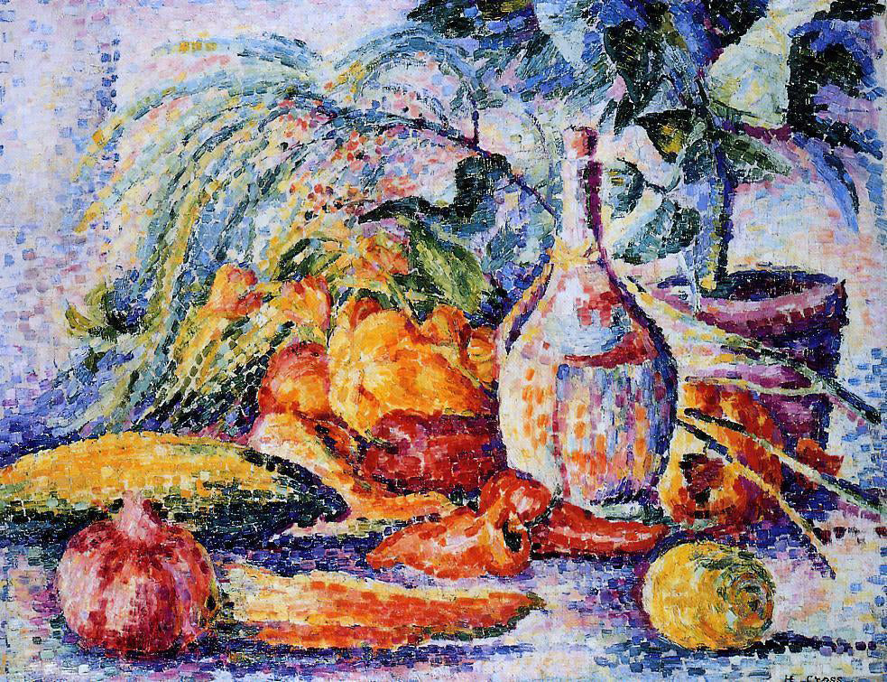 Henri Edmond Cross Still Life with Bottle of Wind - Canvas Print