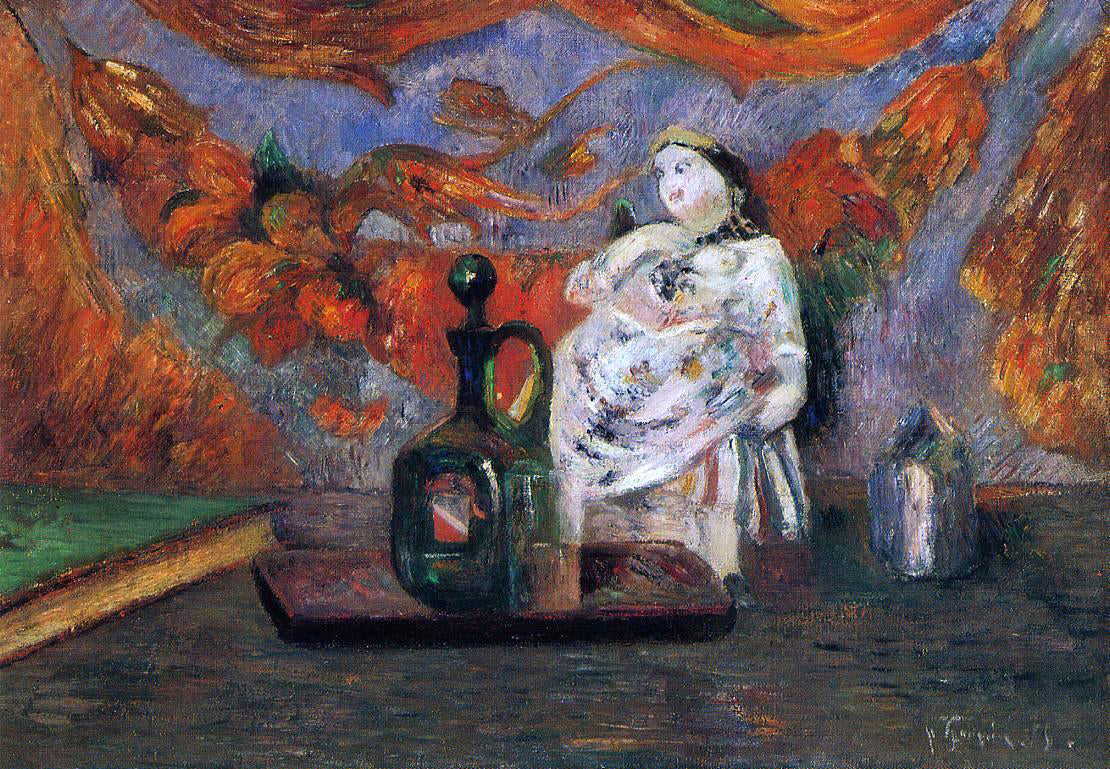 Paul Gauguin Still Life with Carafe and Ceramic Figure - Canvas Print