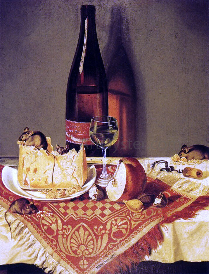 William Aiken Walker Still LIfe with Cheese, Bottle of Wine and Mouse - Canvas Print