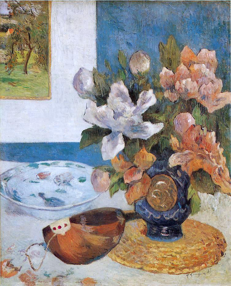 Paul Gauguin Still Life with Chinese Peonies and Mandolin - Canvas Print