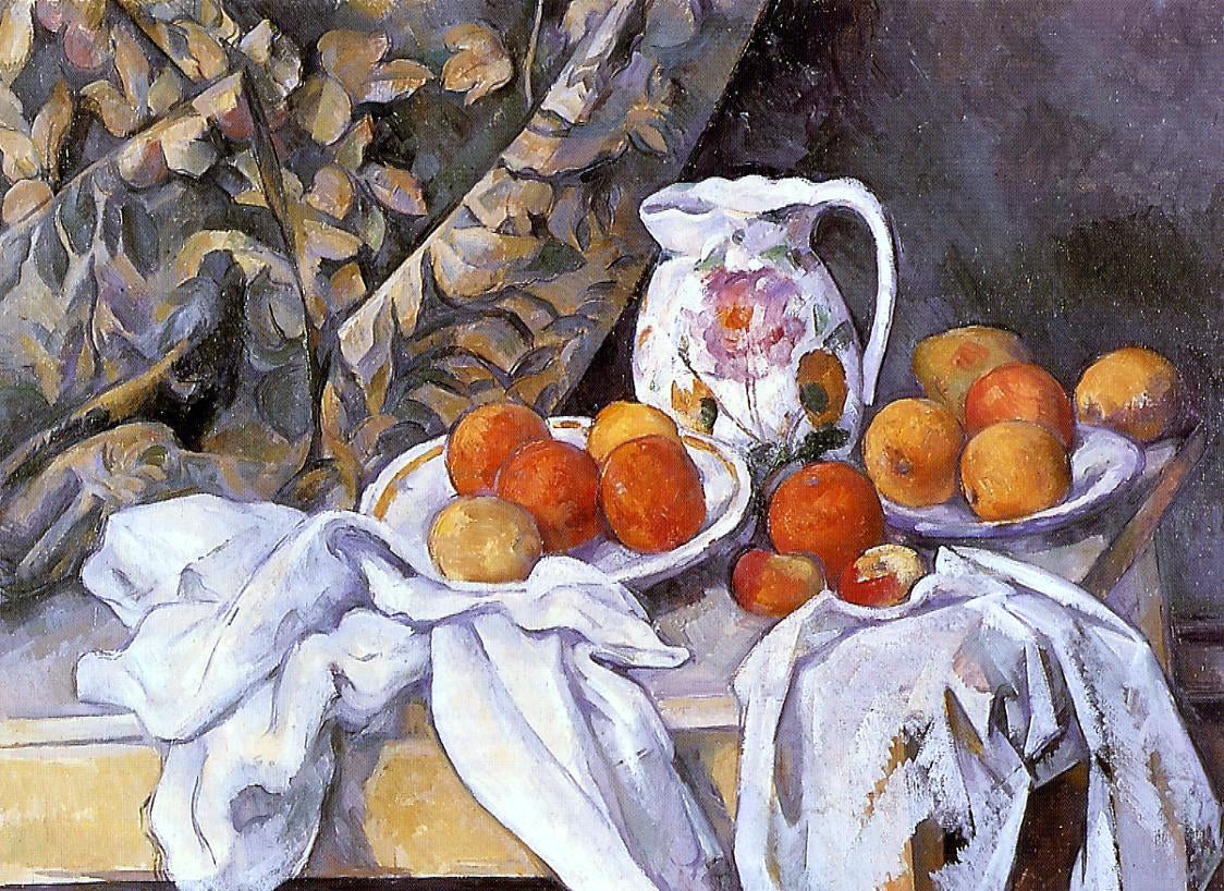 Paul Cezanne Still Life with Curtain and Flowered Pitcher - Canvas Print