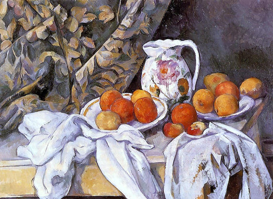 Paul Cezanne Still Life with Curtain and Flowered Pitcher - Canvas Print