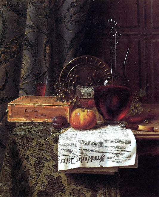 William Michael Harnett Still Life with Decanter and Frankfurter Zeitung - Canvas Print