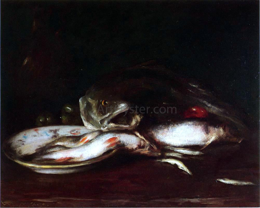William Merritt Chase Still Life with Fish - Canvas Print