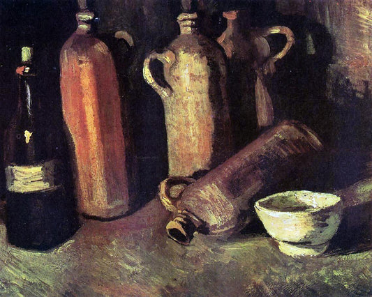 Vincent Van Gogh Still Life with Four Stone Bottles, Flask and White Cup - Canvas Print