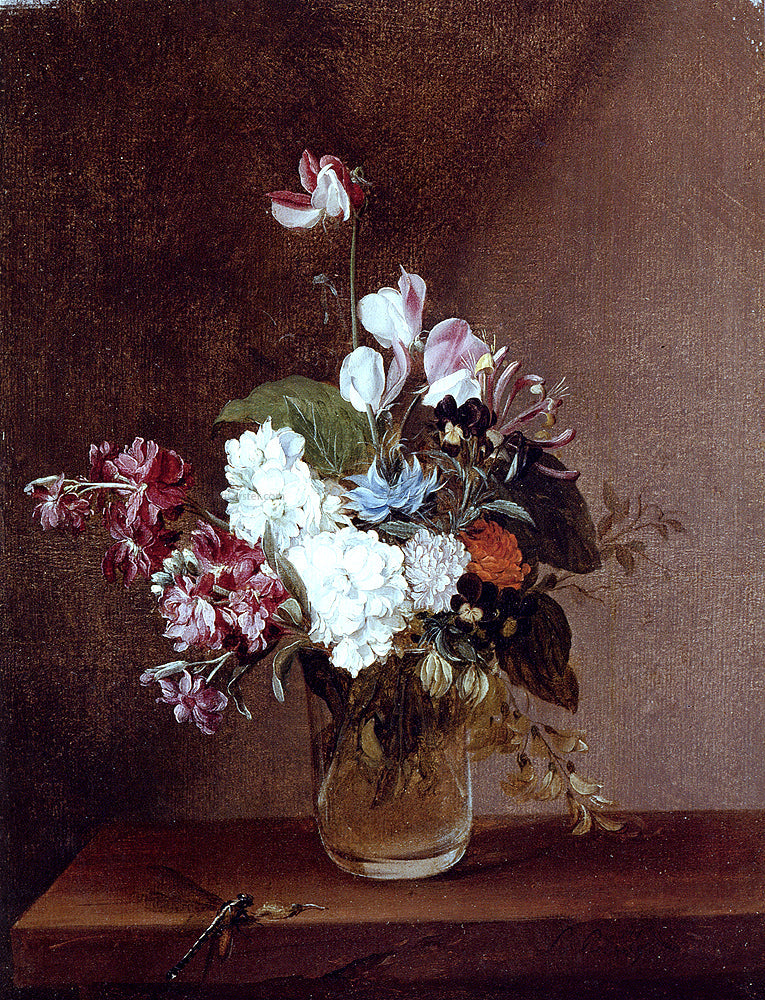 Louis-Leopold Boilly Still Life With Garden Flowers In A Glass Vase And A Dragonfly - Canvas Print