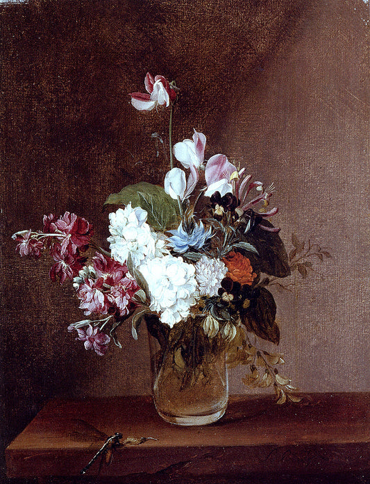 Louis-Leopold Boilly Still Life With Garden Flowers In A Glass Vase And A Dragonfly - Canvas Print