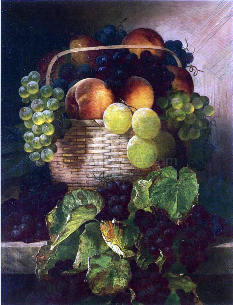 William Mason Brown Still Life with Grapes. Plums and Peaches in a Basket - Canvas Print