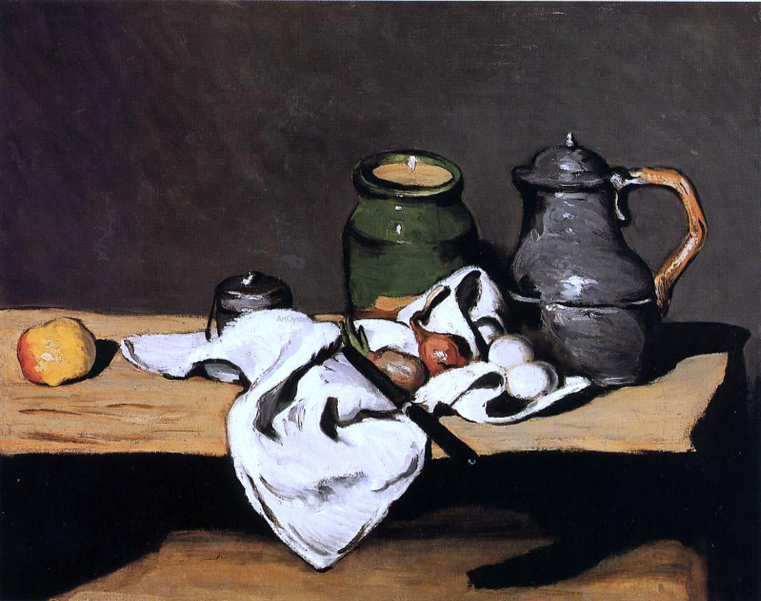 Paul Cezanne Still Life with Green Pot and Pewter Jug - Canvas Print