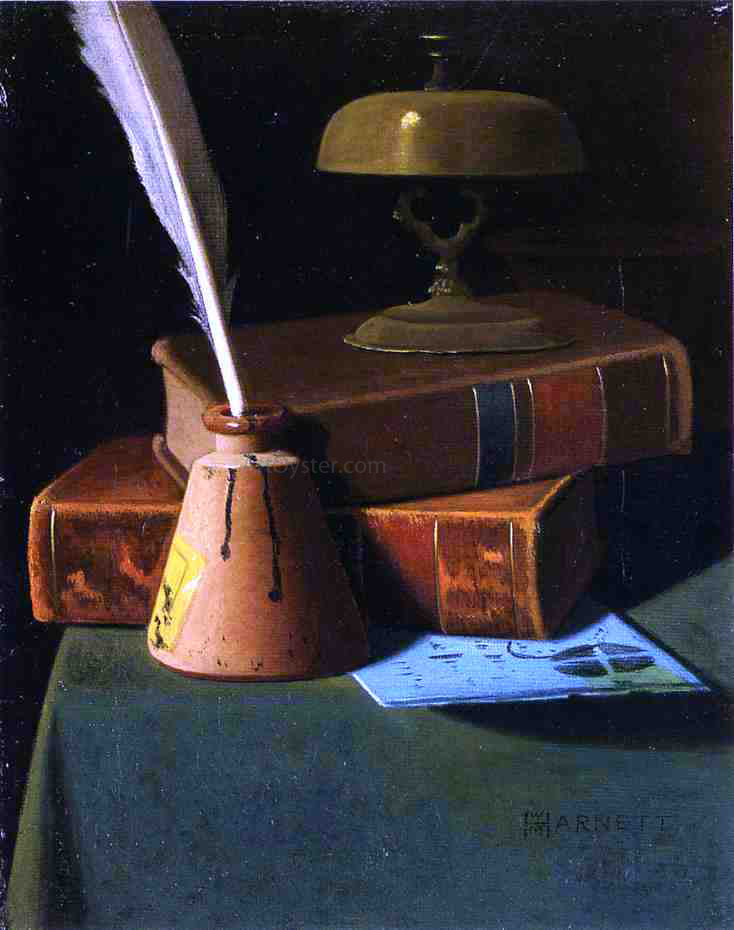 John Frederick Peto Still Life with Inkwell, Quill and Books - Canvas Print