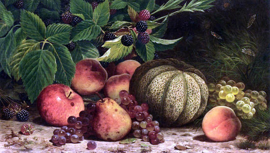 William Mason Brown Still Life with Melon, Grapes, Peaches, Pears and Black Raspberries - Canvas Print