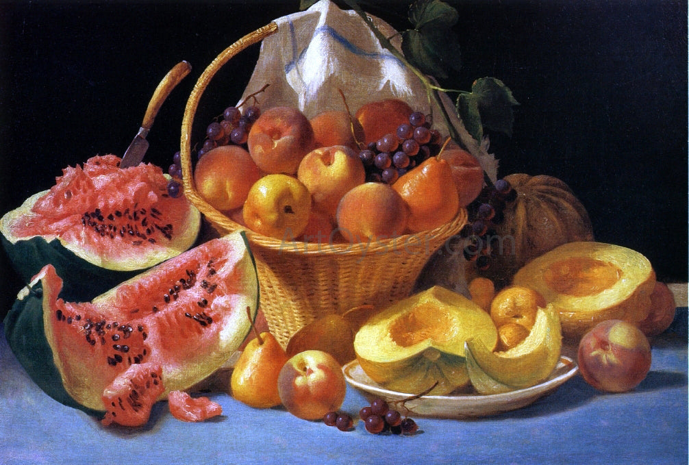 John F Francis Still Life with Melons, Peaches and Grapes - Canvas Print