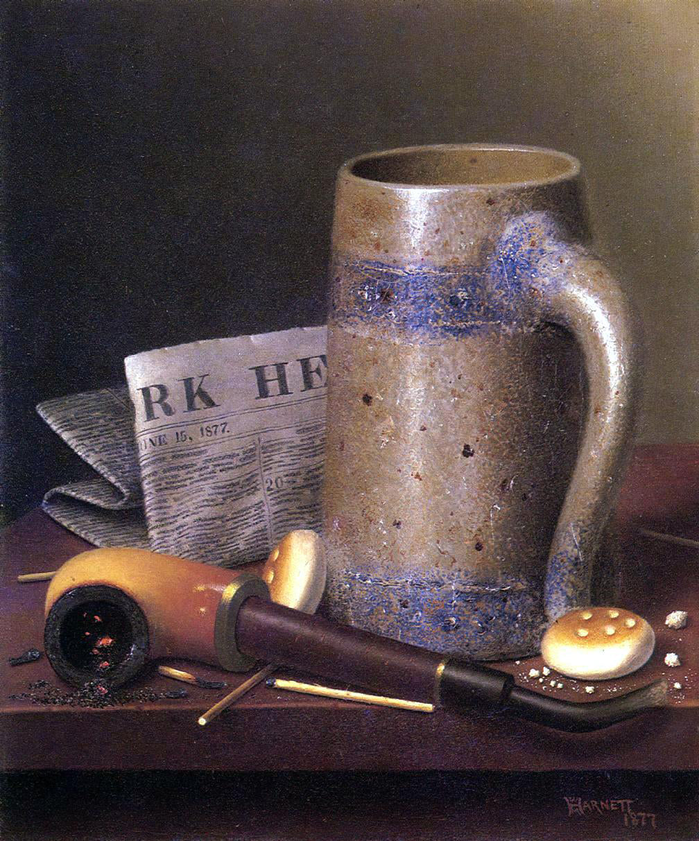William Michael Harnett Still Life with Mug, Pipe and New York Herald - Canvas Print
