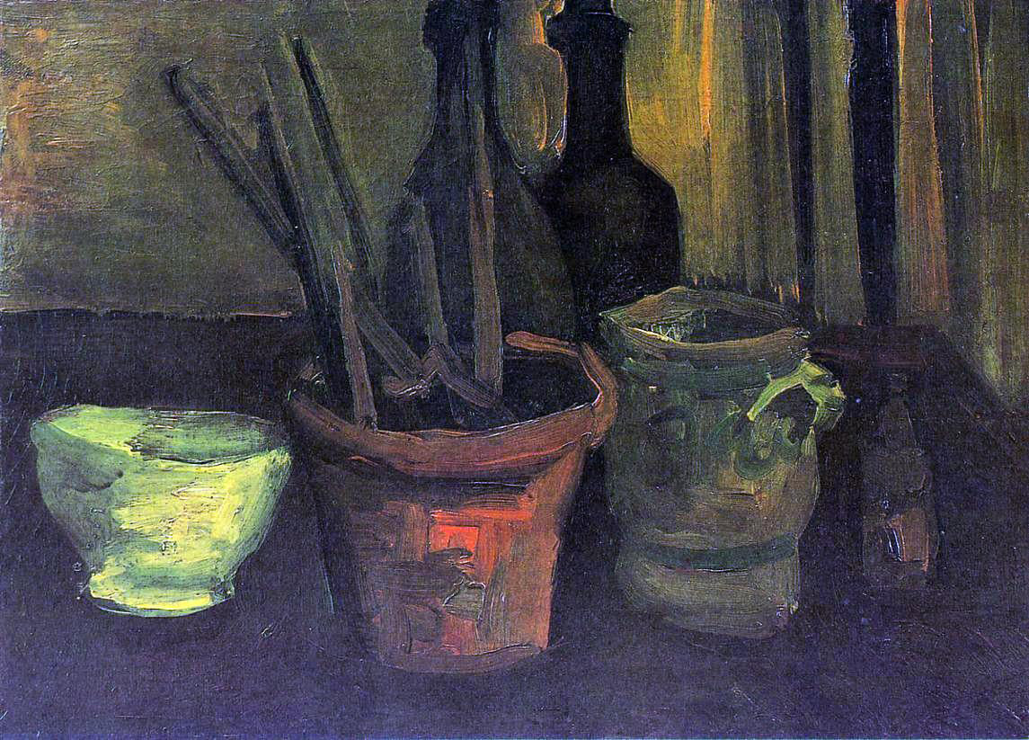 Vincent Van Gogh Still Life with Paintbrushes in a Pot - Canvas Print