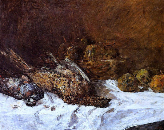 Eugene-Louis Boudin Still Life with Pheasants and a Basket of Apples - Canvas Print
