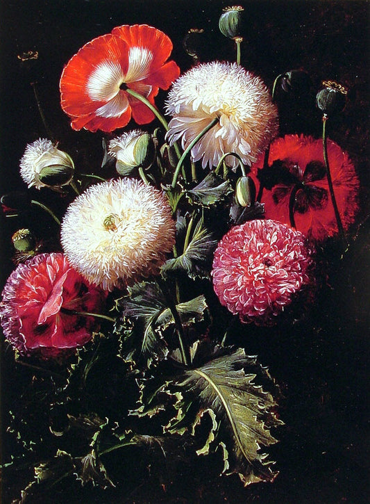 Johan Laurentz Jensen Still Life with Pink, Red and White Poppies - Canvas Print
