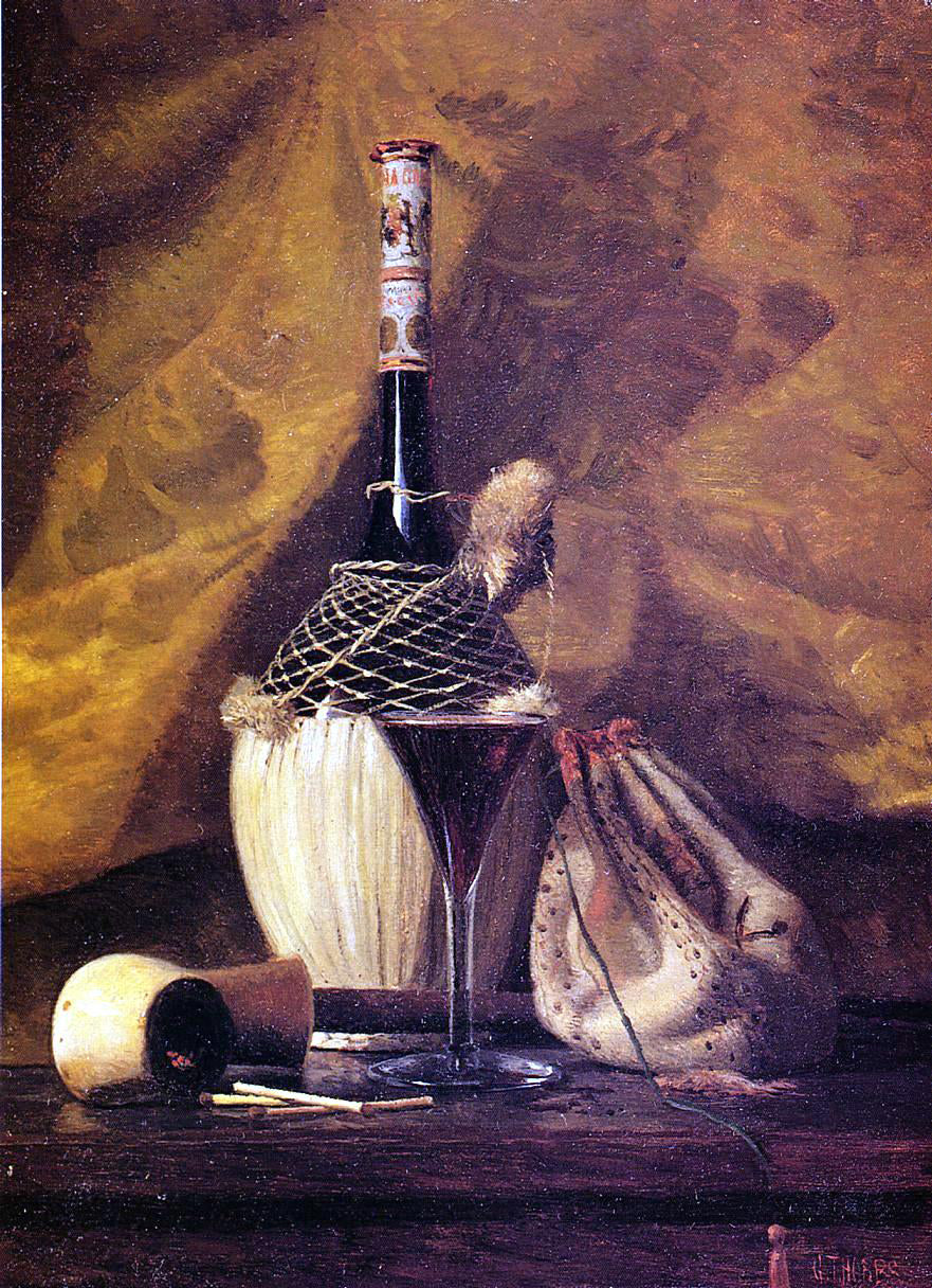 George Thompson Hobbs Still Life with Pipe and Bottle - Canvas Print