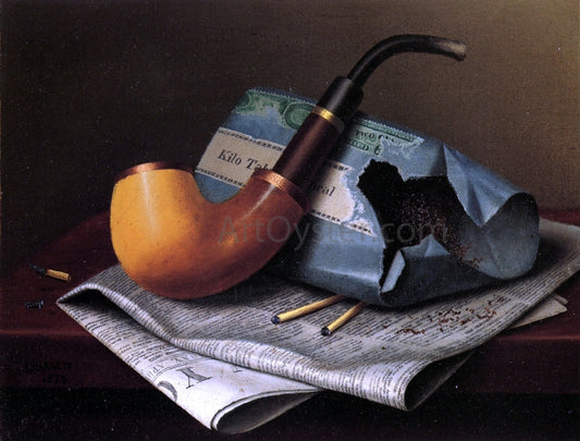 William Michael Harnett Still Life with Pipe, Newspaper and Tobacco Pouch - Canvas Print