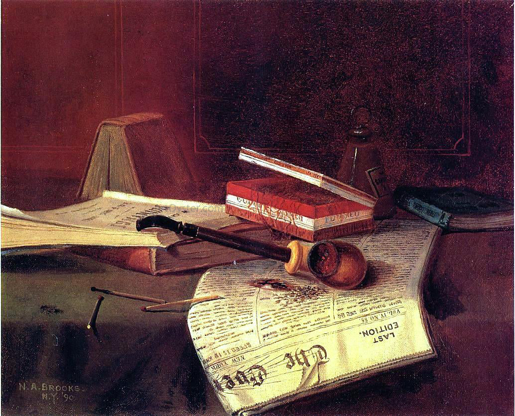 Nicholas Alden Brooks Still Life with Pipe, Tobacco and Matches - Canvas Print