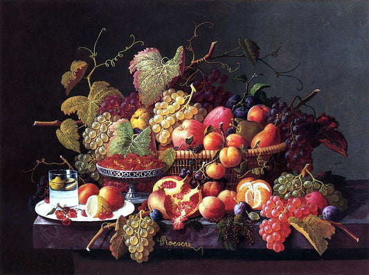 Severin Roesen Still Life with Pomegranates - Canvas Print