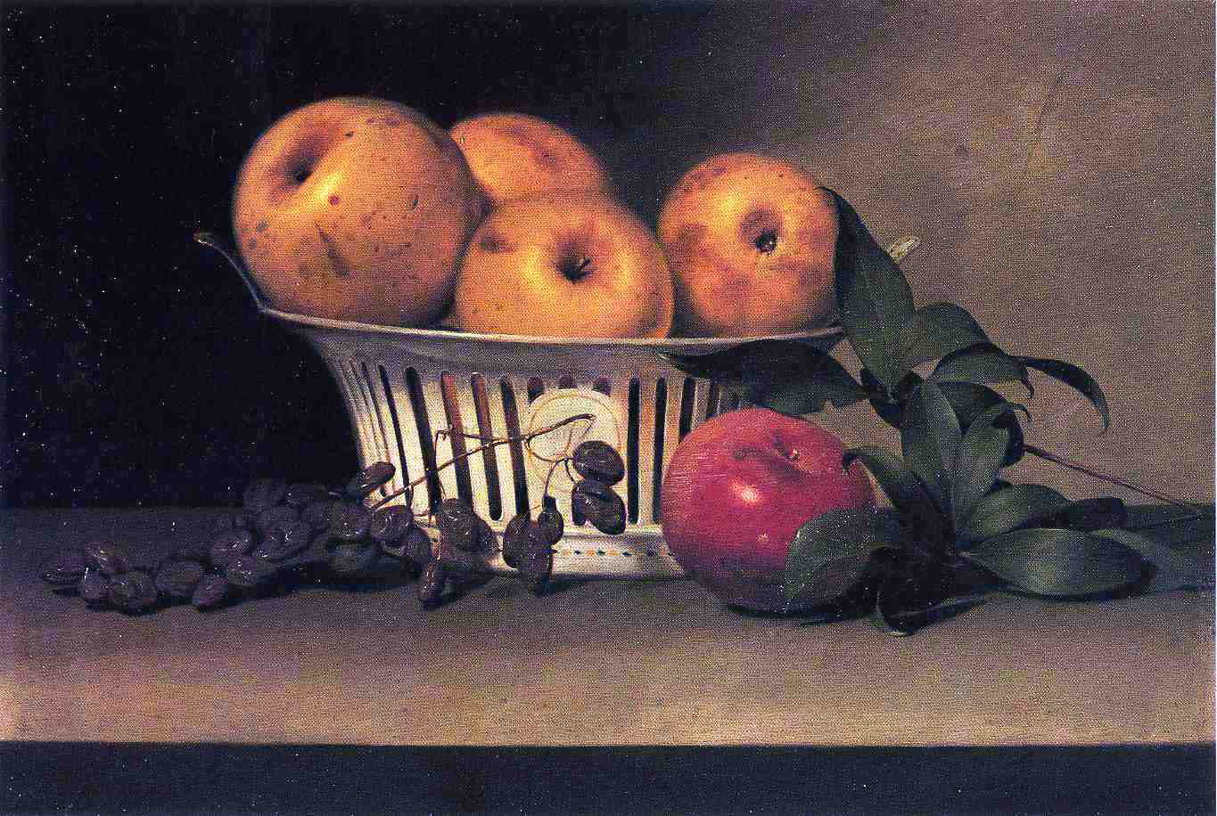 Raphaelle Peale Still Life with Raisins, Yellow and Red Apples in Porcelain Basket - Canvas Print