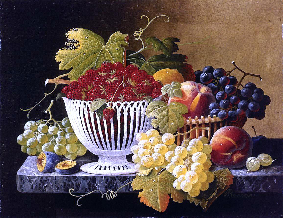 Severin Roesen Still Life with Strawberry Basket - Canvas Print