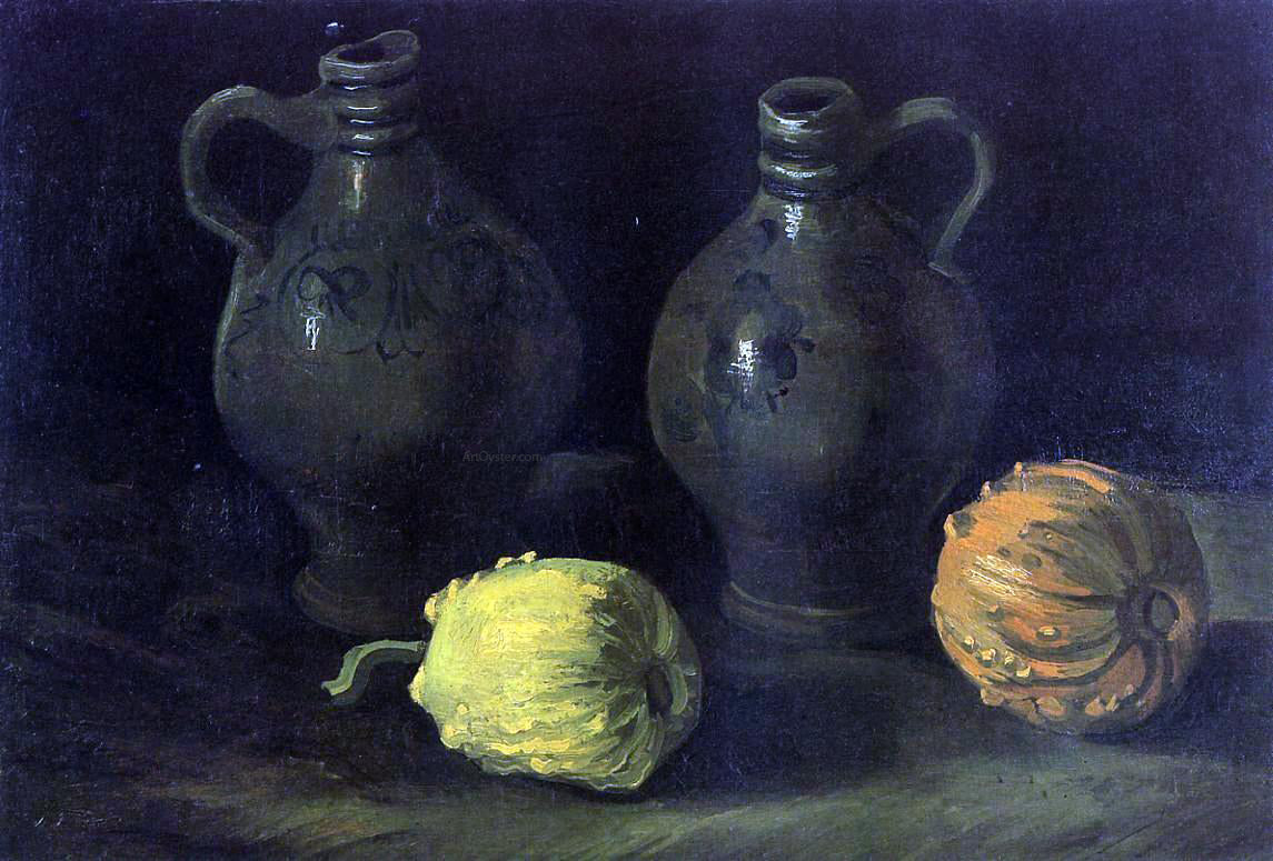 Vincent Van Gogh Still Life with Two Jars and Two Pumpkins - Canvas Print