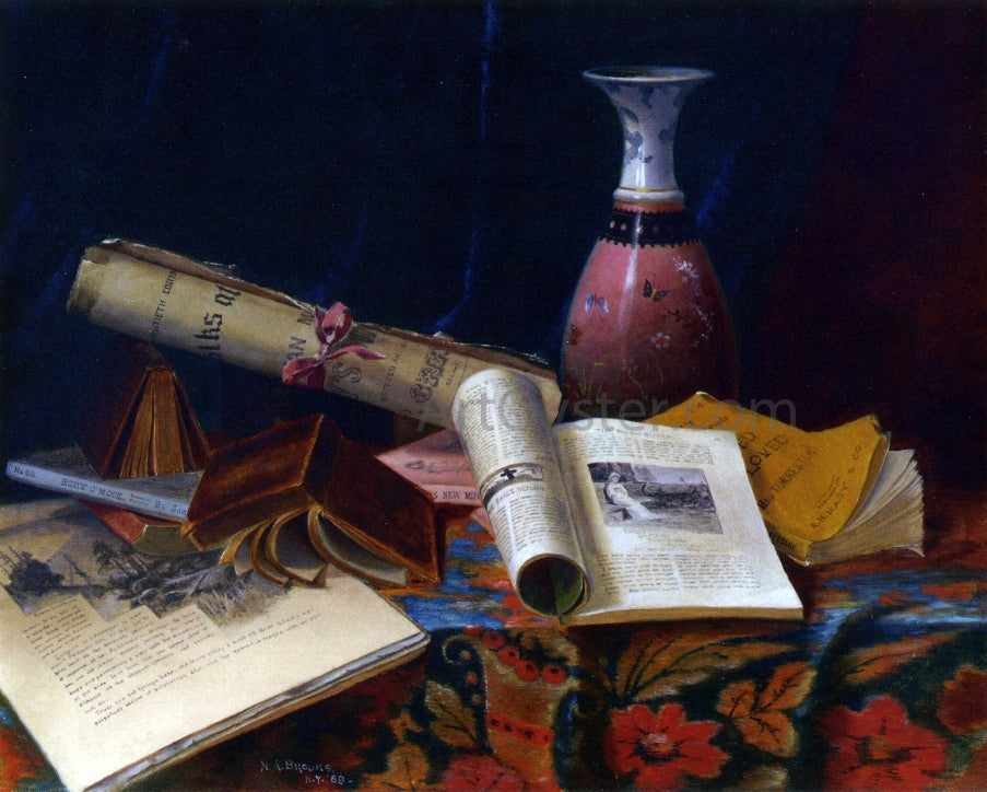 Nicholas Alden Brooks Still Life with Vase and Books - Canvas Print