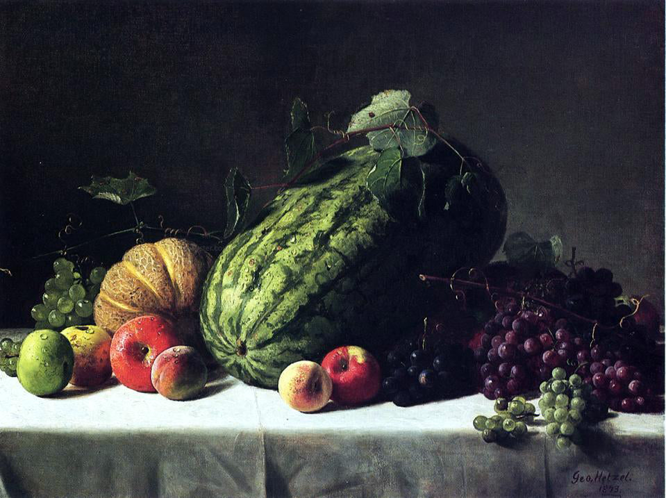 George Hetzel Still Life with Watermelon, Cantaloupe and Grapes - Canvas Print