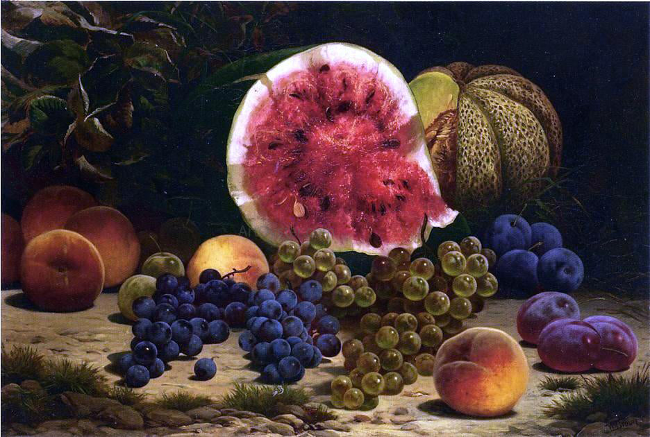 William Mason Brown Still Life with Watermelon, Grapes, Peaches, Plums and Plums - Canvas Print