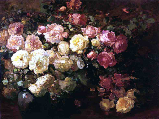 Franz Bischoff Still Life with White and Pink Roses - Canvas Print