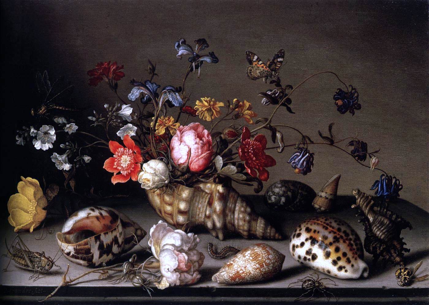 Balthasar Van der Ast Still-Life of Flowers, Shells, and Insects - Canvas Print